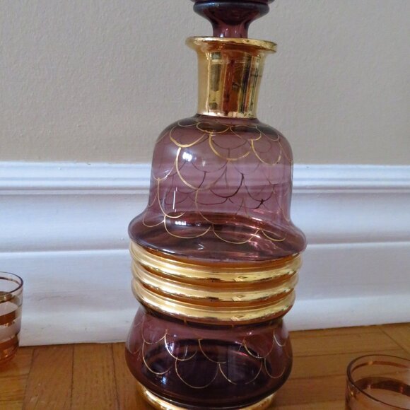 Vintage 1940 handblown Empoli glass liqueur carafe ,amethyst glass plus 5 shot - Picture 8 of 13